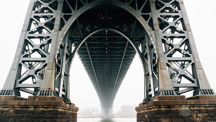 grey bridge, architecture, New York City, Brooklyn, river, Hudson River