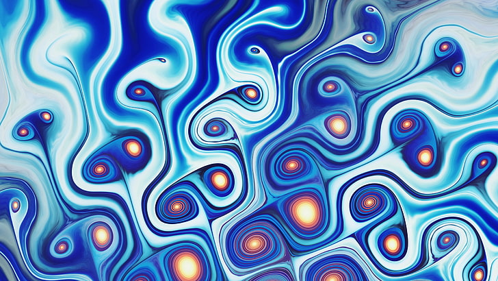 blue, white, and red abstract painting, swirl, fractal, full frame