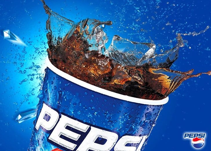 Pepsi Cola, Pepsi cup, drink, logo, ice cube, blue, water, nature, HD wallpaper