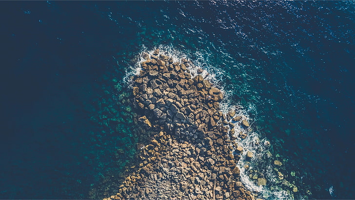 body of water, aerial view, sea, coast, rocks, nature, beach, HD wallpaper