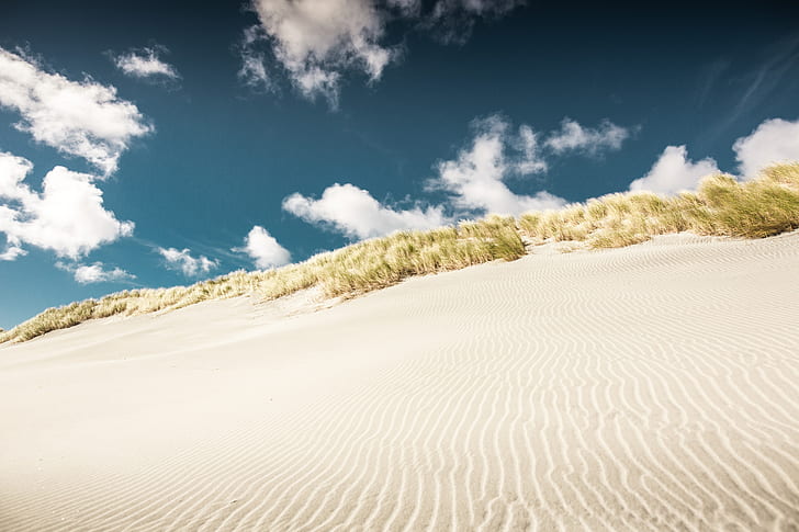 sand, clouds, landscape, nature, dune, HD wallpaper