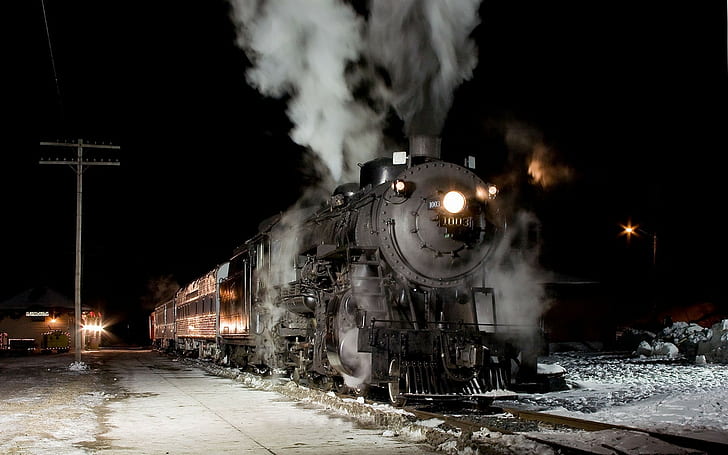 train, vintage, night, steam locomotive, vehicle, HD wallpaper