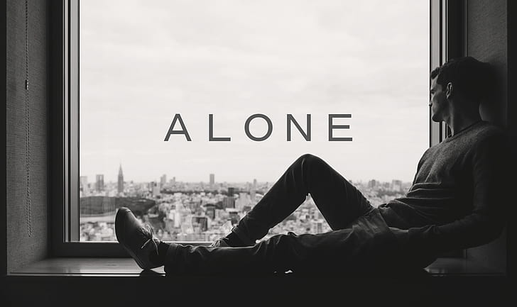 alone, grey, men, window, monochrome