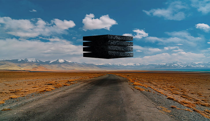 desert, shapes, digital art, road, cloud - sky, the way forward, HD wallpaper