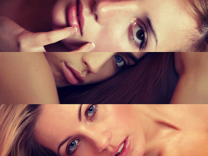 MetArt, face, women, sensual gaze, brunette, lips, filter, looking at viewer, HD wallpaper