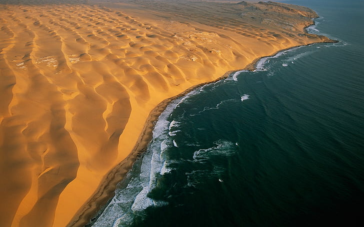 sea, nature, sand, desert, landscape, beach, coast, aerial view, HD wallpaper