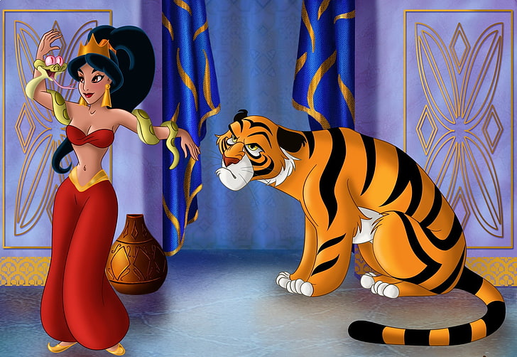 HD wallpaper: Walt Disney's Aladdin Princess Jasmine illustration, tiger,  cartoon | Wallpaper Flare