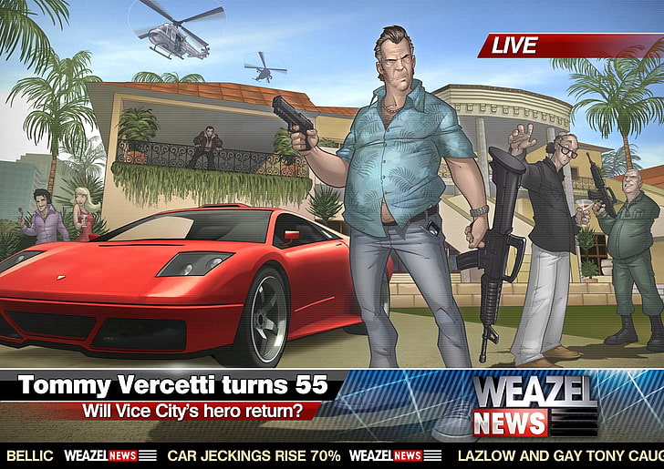 Tommy Vercetti turns 55 game application, Art, 2011, GTA, Patrick Brown, HD wallpaper