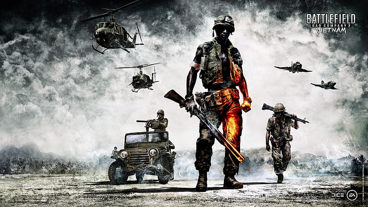 Battlefield Vietnam poster, bad company 2, soldiers, equipment, HD wallpaper