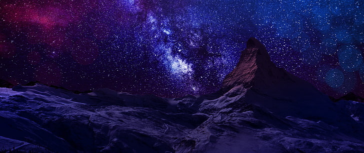 galaxy illustration, mountains, Matterhorn, Milky Way, night, HD wallpaper