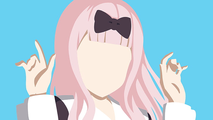 Kaguya-Sama: Love is War, anime girls, pink hair, blue background, HD wallpaper