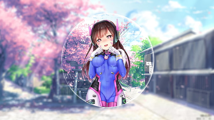 anime character wallpaper, D.Va (Overwatch), shapes, one person