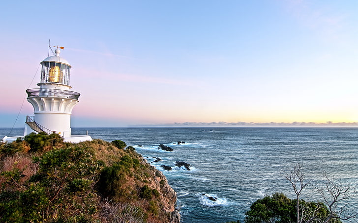 lighthouse, sugarloaf point lighthouse, Australia, sea, water, HD wallpaper