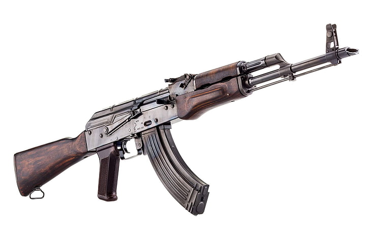 brown and black AK47 rifle, weapons, machine, Kalashnikov, AKM