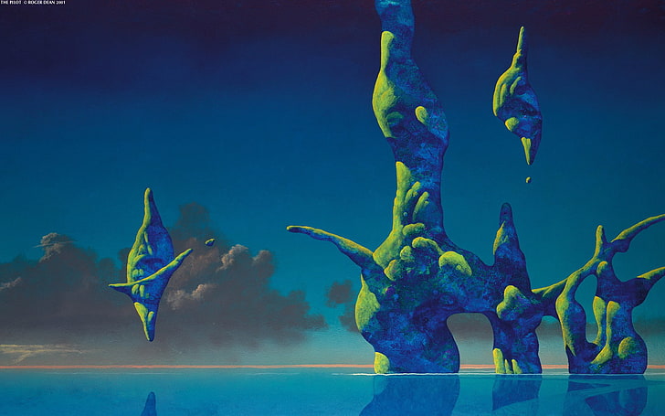 abstract, artwork, Roger Dean, water, sea, blue, nature, animal, HD wallpaper