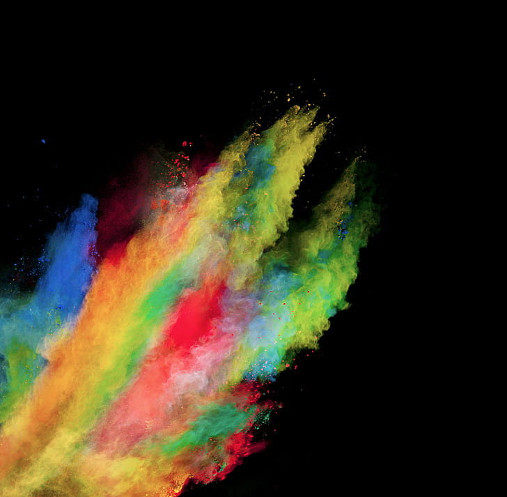 powder explosion, colorful, red, yellow, HD wallpaper