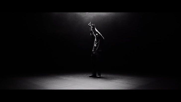 kanye west big sean, full length, one person, spotlight, black background