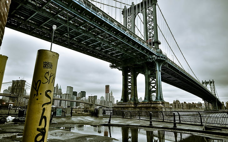 Manhattan Bridge, Bridge, Manhattan, New York City, USA, Architecture, City, Cityscape, Water, HD wallpaper