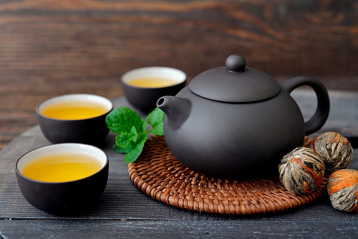 black ceramic tea pot, food and drink, refreshment, teapot, hot drink, HD wallpaper