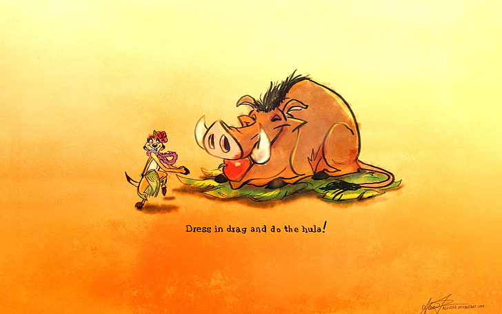 disney company text funny artwork the lion king yellow background alice x zhang timon pumba Entertainment Funny HD Art