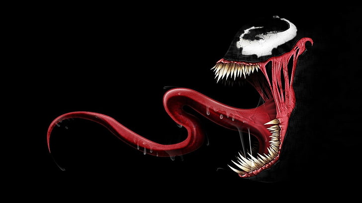 Venom, black background, tongues, teeth, digital art, Spider-Man, HD wallpaper