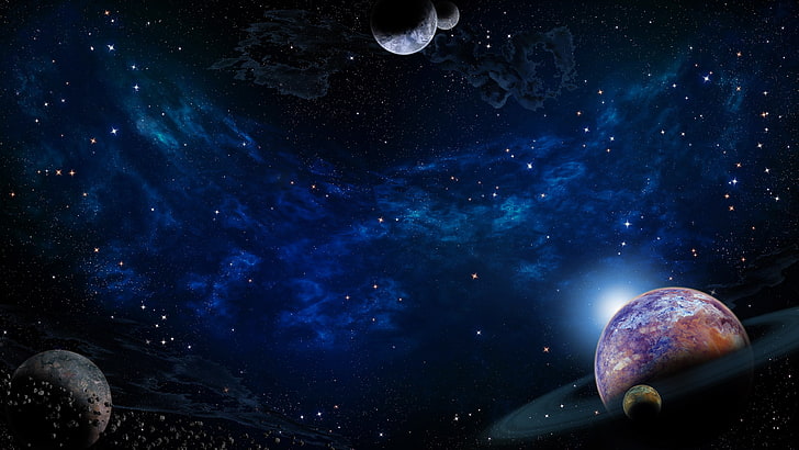 HD wallpaper: planets, stars, universe, ringed planet, galaxy, sky