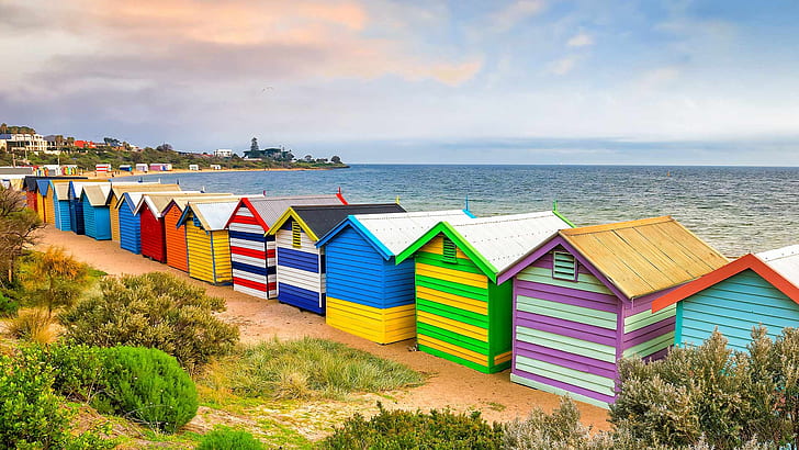 sea, Australia, Melbourne, beach house, Brighton Beach, HD wallpaper