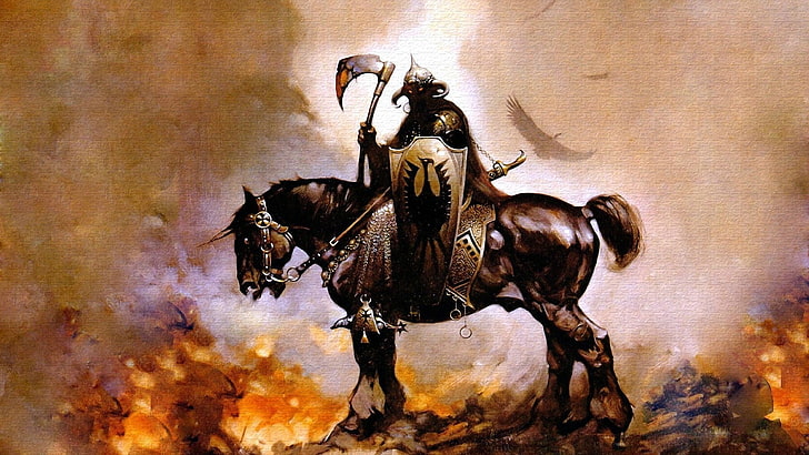 knight riding horse painting, Death Dealer, comics, Frank Frazetta, HD wallpaper