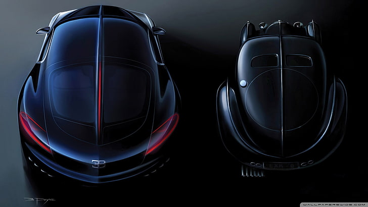 two black cars, Bugatti, vehicle, technology, studio shot, no people, HD wallpaper