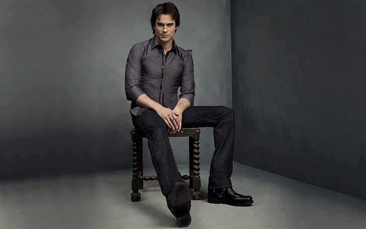 room, chair, shoes, angle, the vampire diaries, Ian somerhalder, HD wallpaper