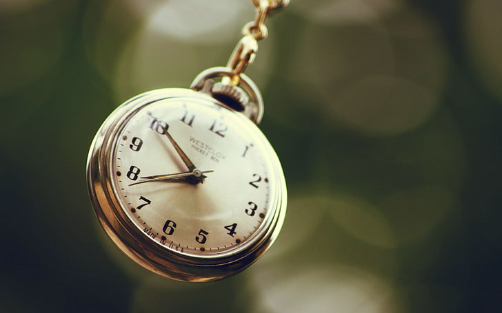 gold-colored pocket watch, chain, dial, clock, time, old-fashioned, HD wallpaper