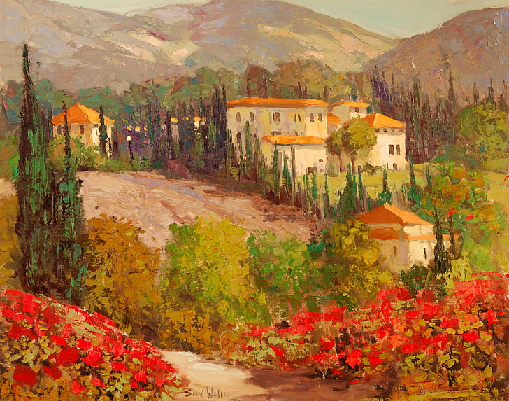 Artistic, Painting, Colorful, Impressionist, Italy, Landscape, HD wallpaper