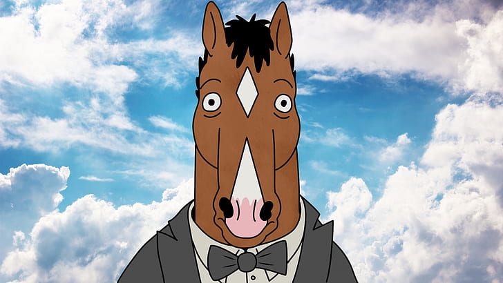bojack horseman cartoon, cloud - sky, one person, day, front view