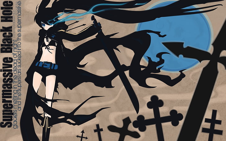 black and white printed textile, Black Rock Shooter, no people, HD wallpaper