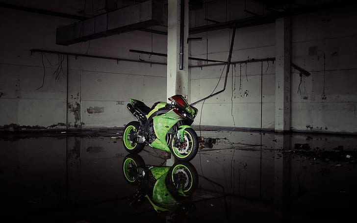 Green Yamaha YZF R1, motor, HD wallpaper