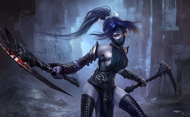 woman holding two scythes wallpaper, anime, anime girls, League of Legends