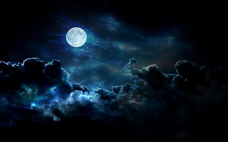 full moon, Luna, night, sky, astronomy, space, cloud - sky, nature, HD wallpaper