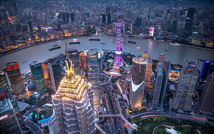 Shanghai, China, night view, HD wallpaper