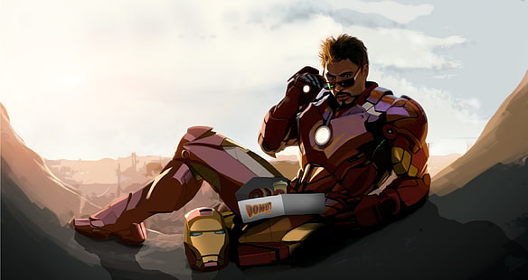 Marvel Iron Man, Robert Downey Jr, fan art, tony stark, mountain HD wallpaper