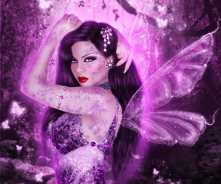 HD wallpaper: Fantasy, Fairy, Butterfly, Flower, Lipstick, Purple, one  person | Wallpaper Flare