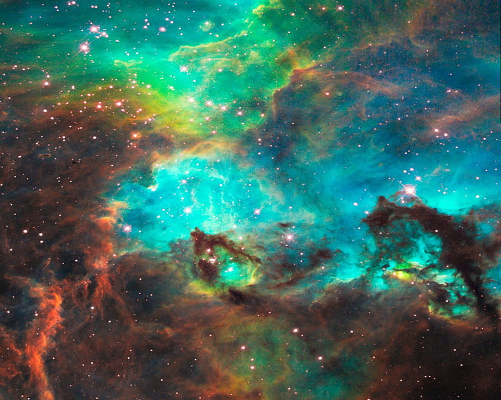 teal and brown nebula wallpaper, space, stars, space art, astronomy, HD wallpaper
