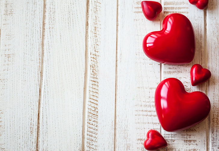six red heart decors, love, romantic, sweet, heart shape, still life