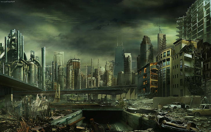 Fantasy, computer, 2560x1600, destroyed city pictures, destroyed city background, HD wallpaper