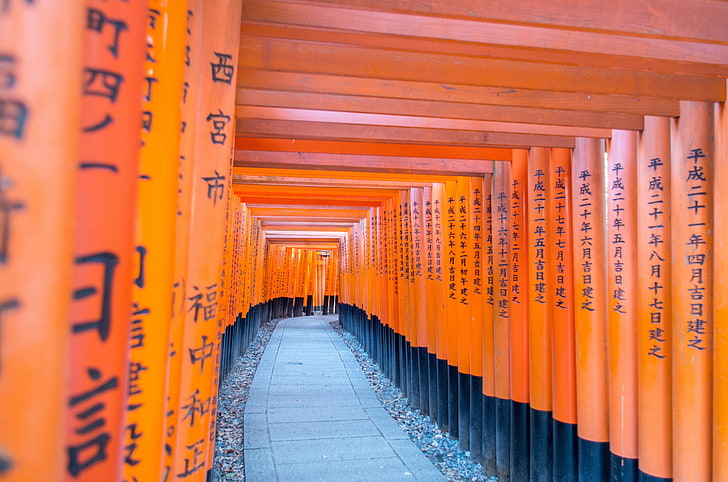 Japan, architecture, religion, belief, orange color, place of worship, HD wallpaper