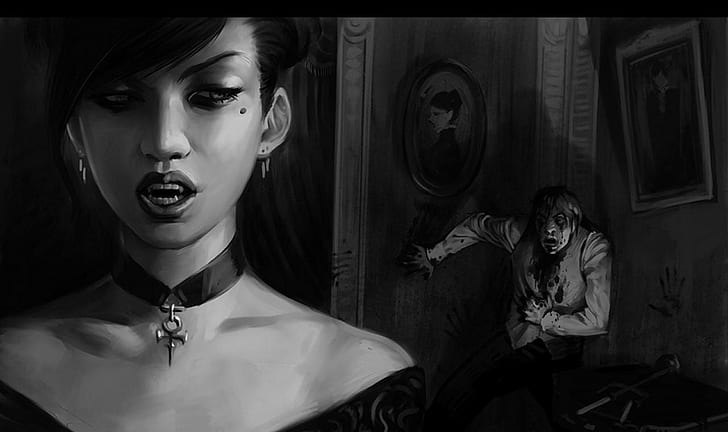 artwork, monochrome, vampires, Vampire: The Masquerade, HD wallpaper
