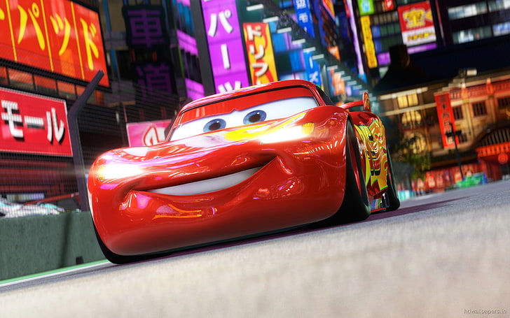 HD wallpaper: Lightning McQueen in Cars 2, red, illuminated, city,  transportation | Wallpaper Flare