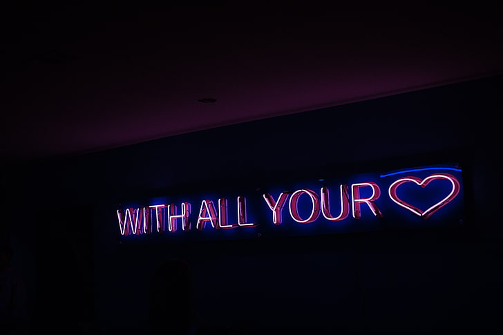 with all your heart LED light decoration, inscription, text, wall, HD wallpaper