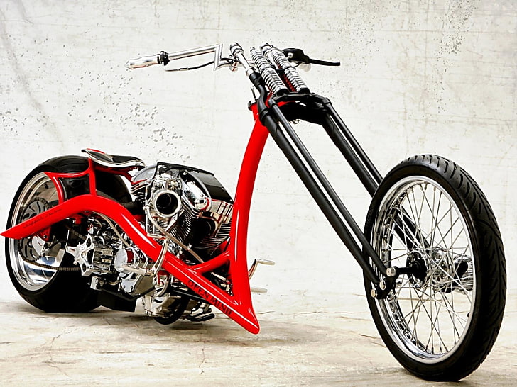 red and black cruiser motorcycle, vehicle, transportation, stationary, HD wallpaper