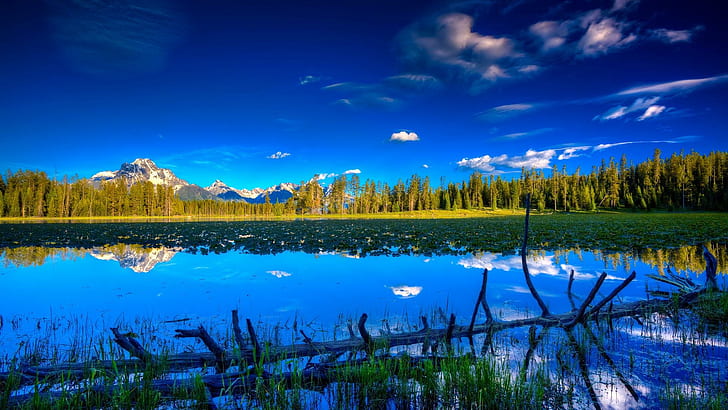 Superb reflection in the lake, blue body of water, nature, 1920x1080 HD wallpaper
