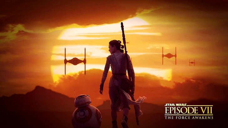 BB8 Star Wars, Star Wars: The Force Awakens, BB-8, Rey, Daisy Ridley, HD wallpaper